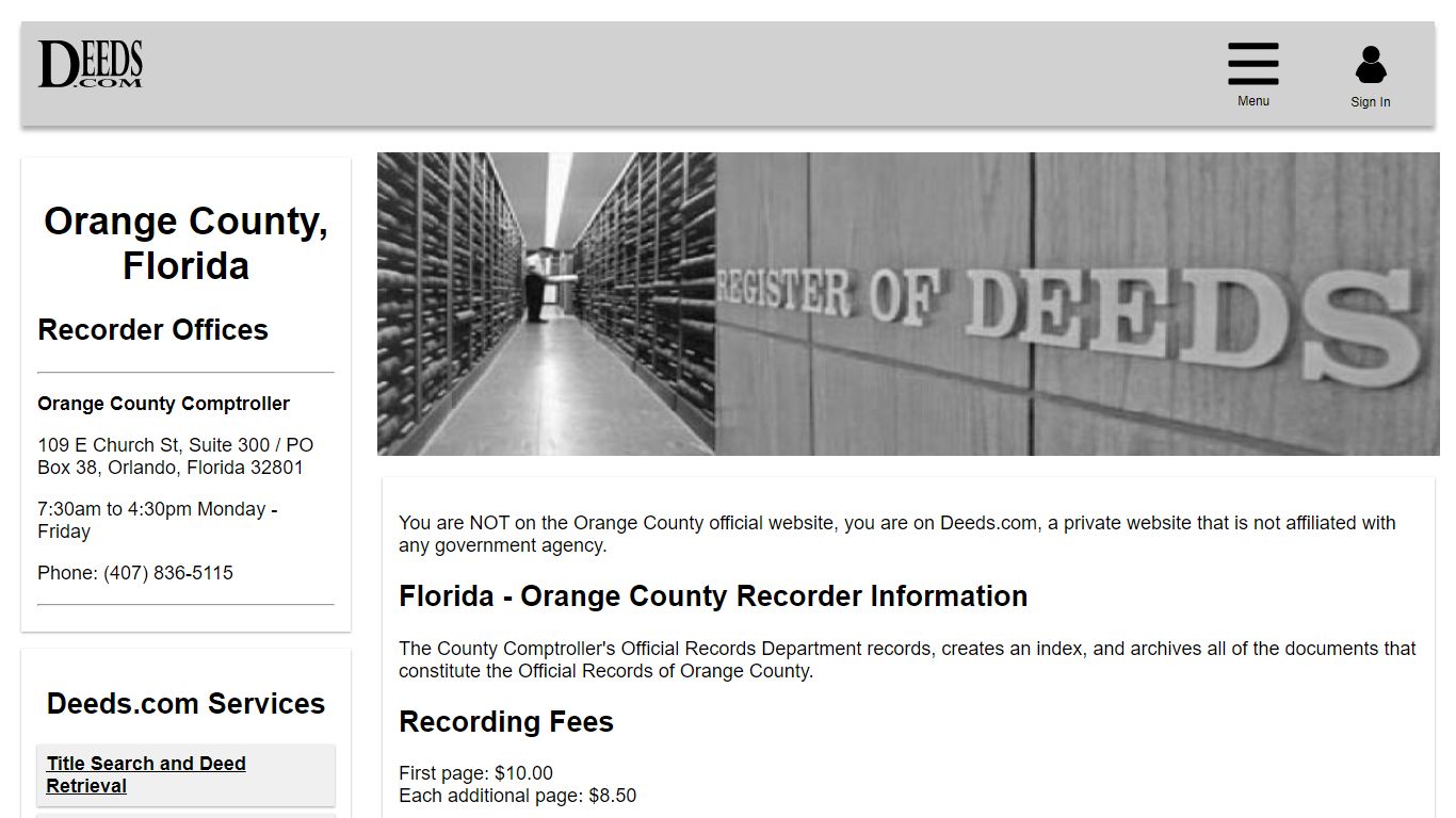 Orange County Recorder Information Florida - Deeds.com